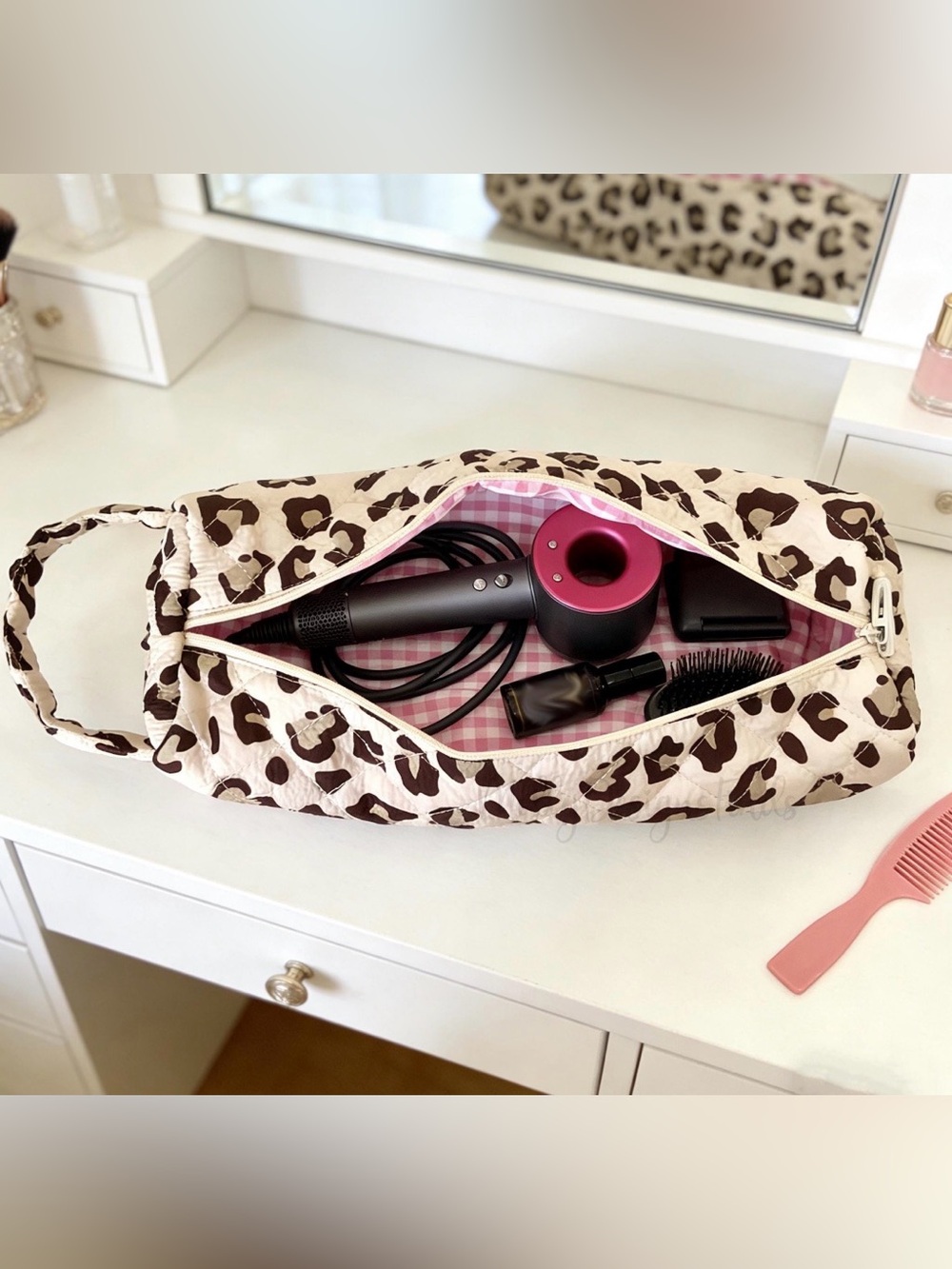 NWOT Hair Tool Storage Bag - Leopard Print Cream & Brown